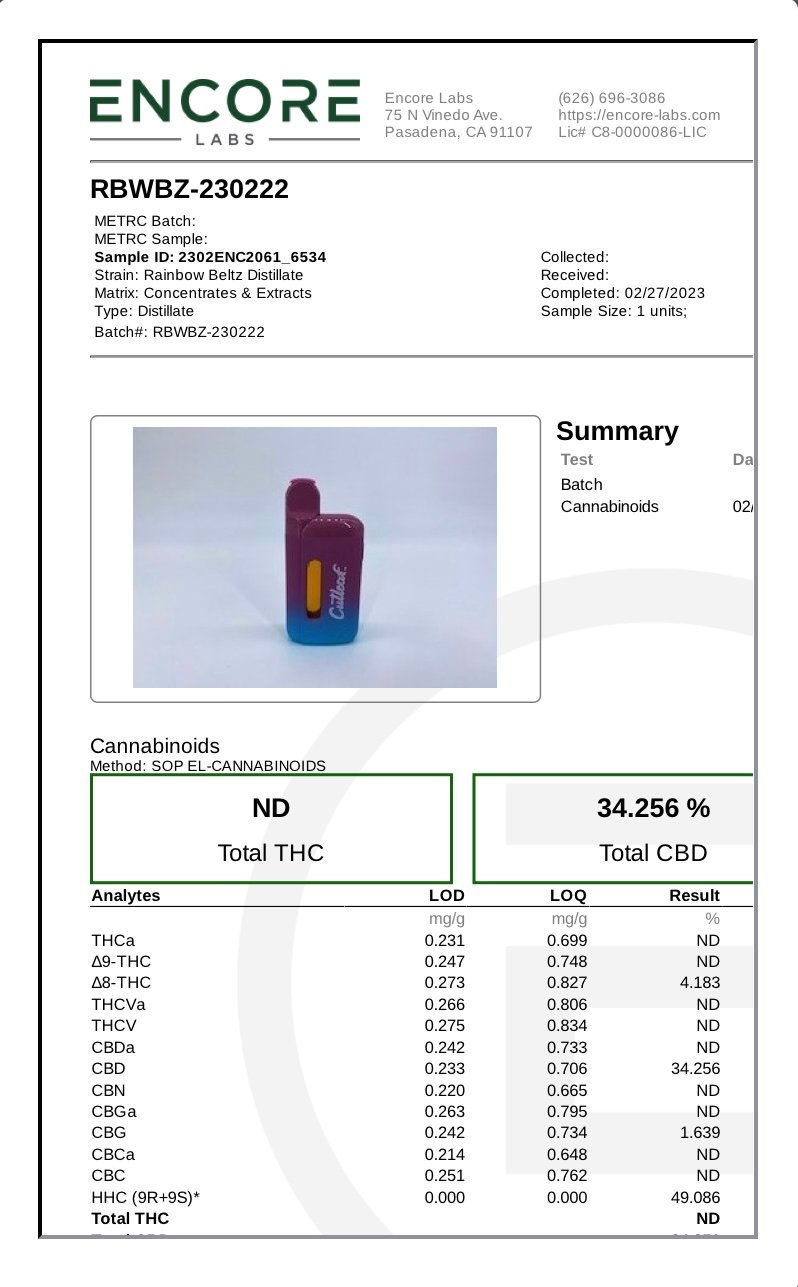 Rainbow Beltz Hybrid Cutleaf Live Rosin Disposable Vape 5G - Image 2